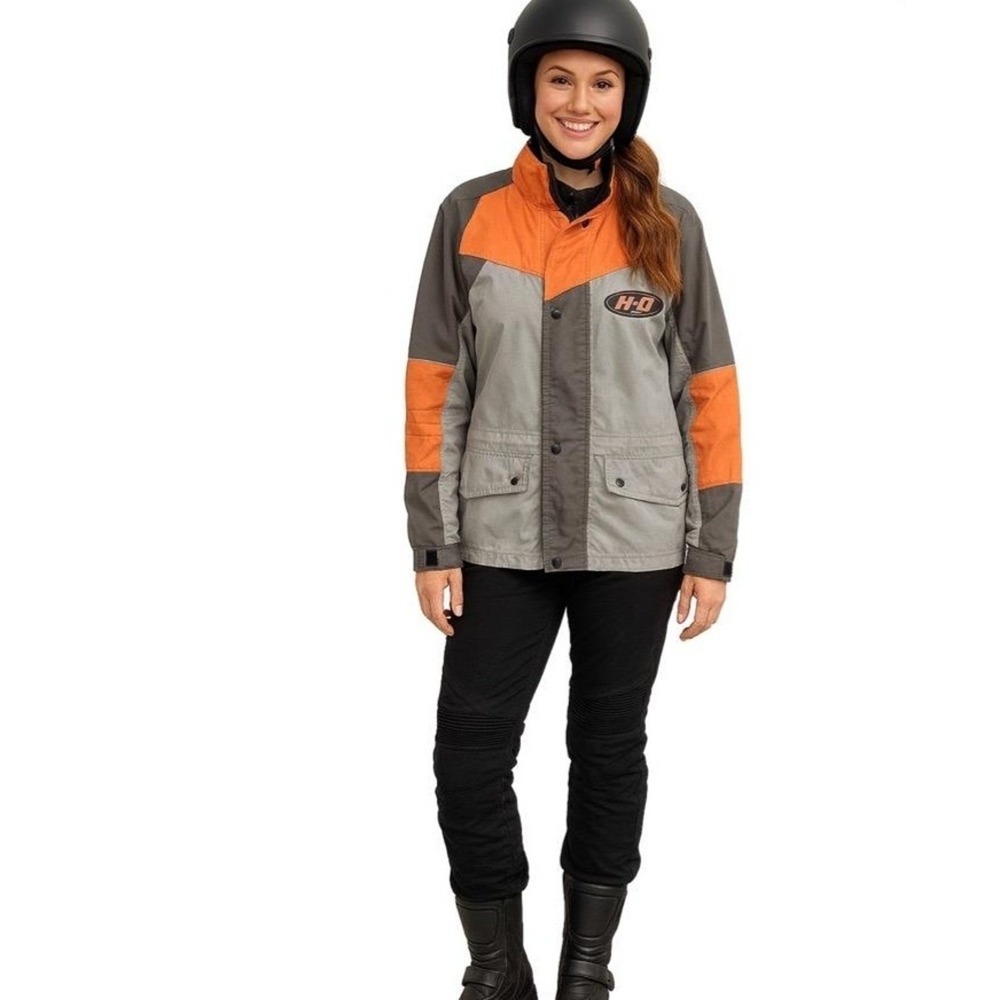 Harley Davidson Orange Gray HD Logo Snap Button  Casual Jacket XS